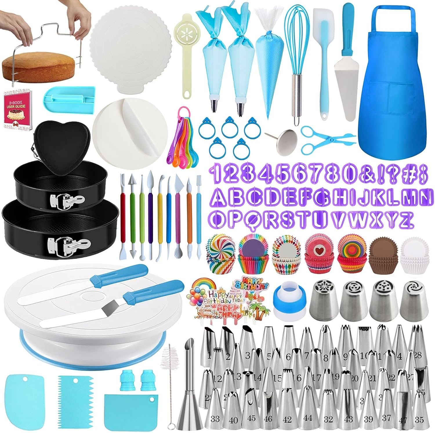Makmeng 722pcs Cake Decorating Kit – Baking Supplies with Springform Pans, Cake Rotating Turntable, Icing Piping Bags and frosting Tips Set – Cake Decorating Tools for Beginners