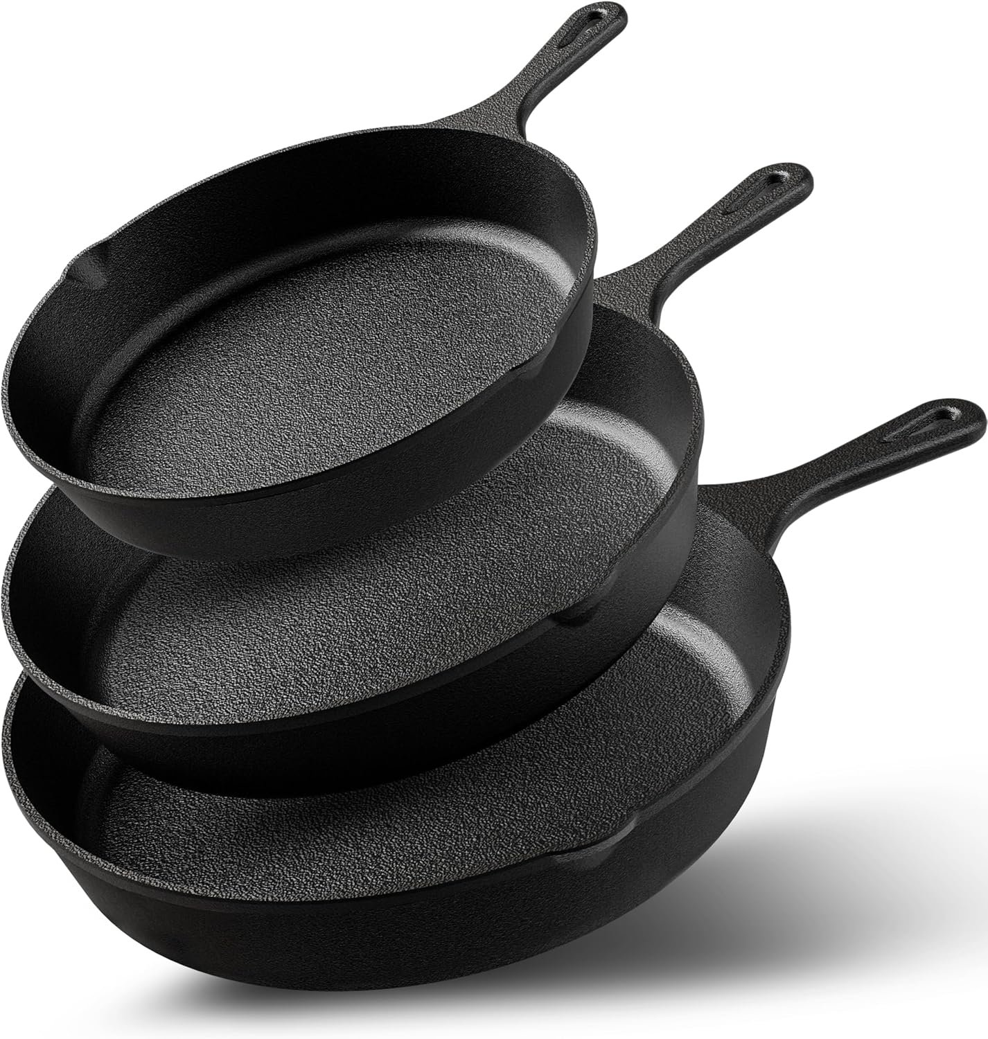 Utopia Kitchen Cast Iron Skillet Set 3 Piece 6 8 10 Inch PFAS-Free Black | Chef Pan, Even Heat Distribution, Stovetop, Campfire and Grill Safe, Large Skillet Set, Indoor Outdoor Use