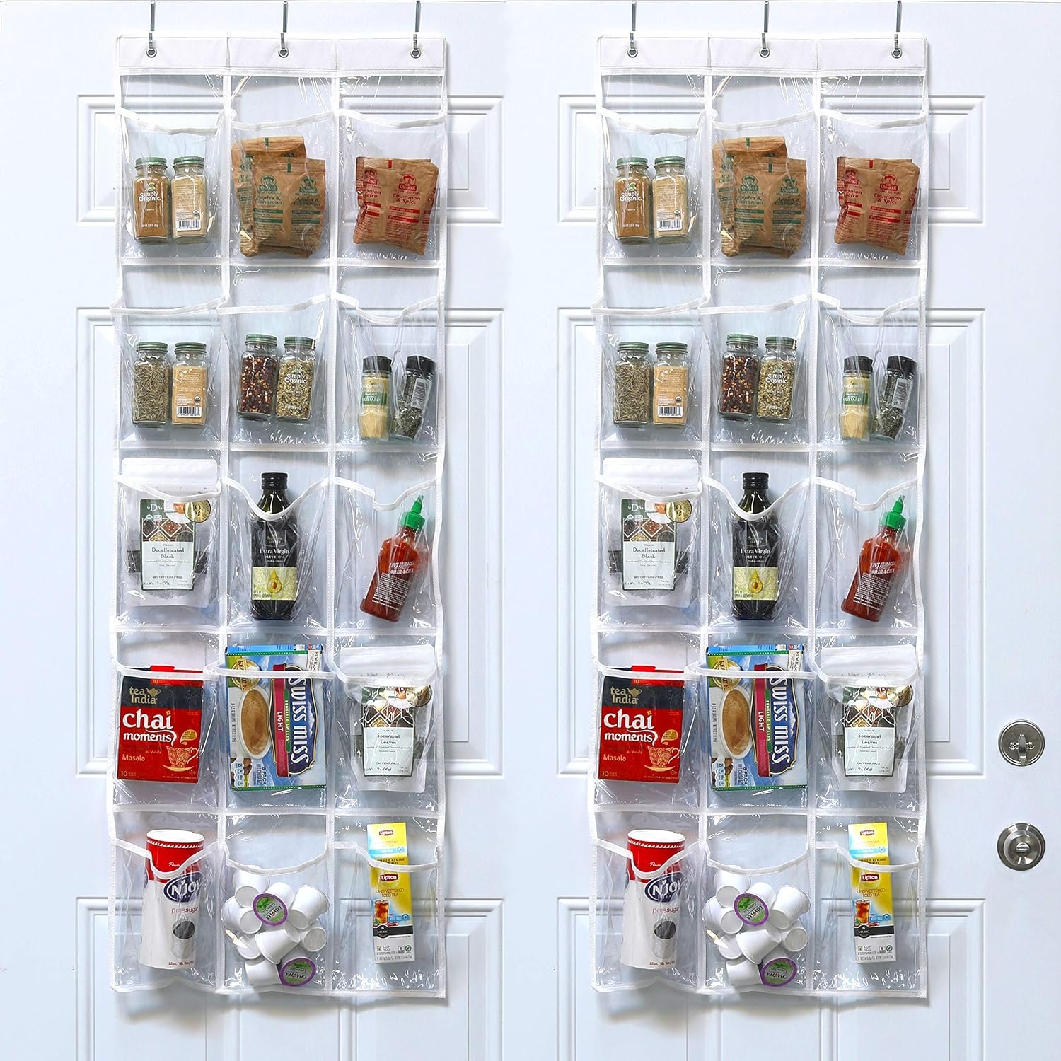 Simple Houseware 15 Pockets Clear Over the Door Pantry Organizer, 2 Pack | 52″ x 18″, Cabinet & Kitchen Hanging Storage