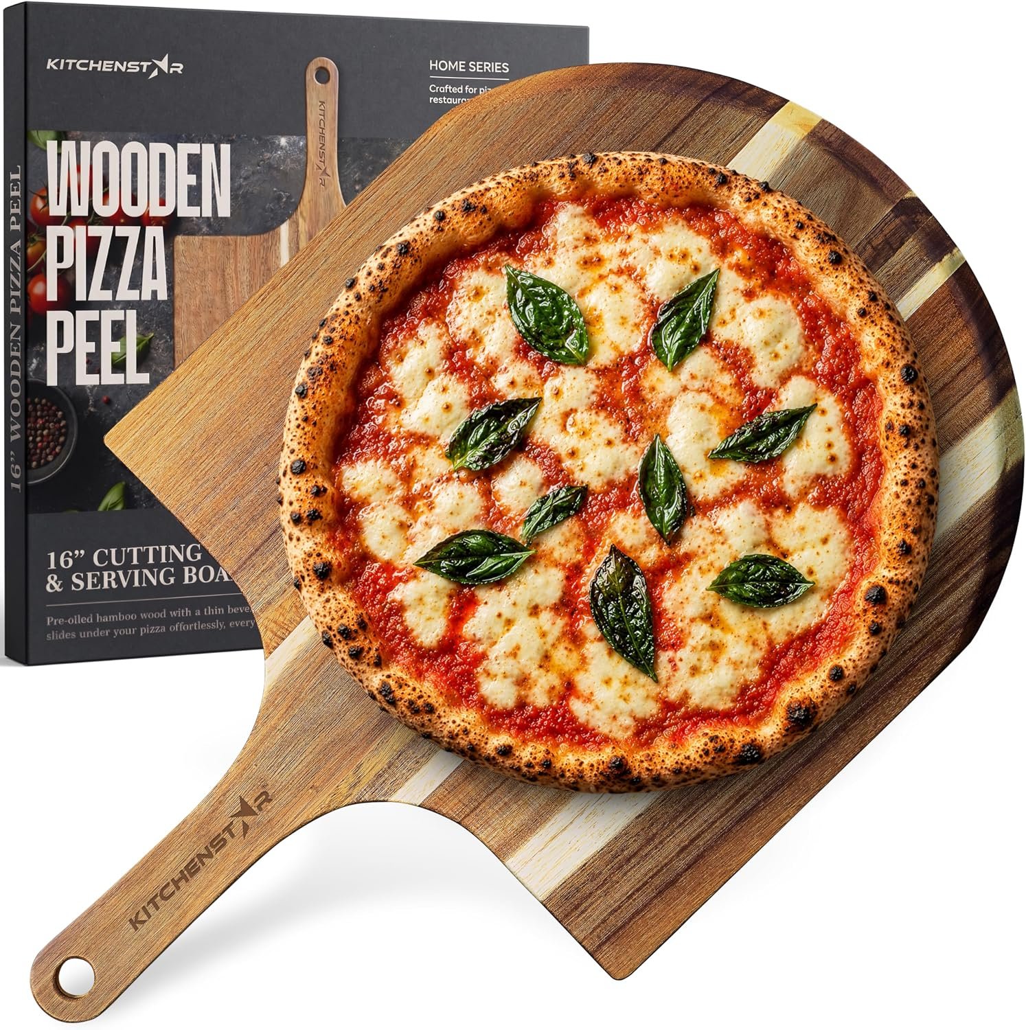 16-Inch Acacia Wood Pizza Peel – Extra Large Wooden Cutting & Serving Board with Handle – Natural Oil Finish – Ideal Pizza Oven Accessory for Easy Sliding & Prep