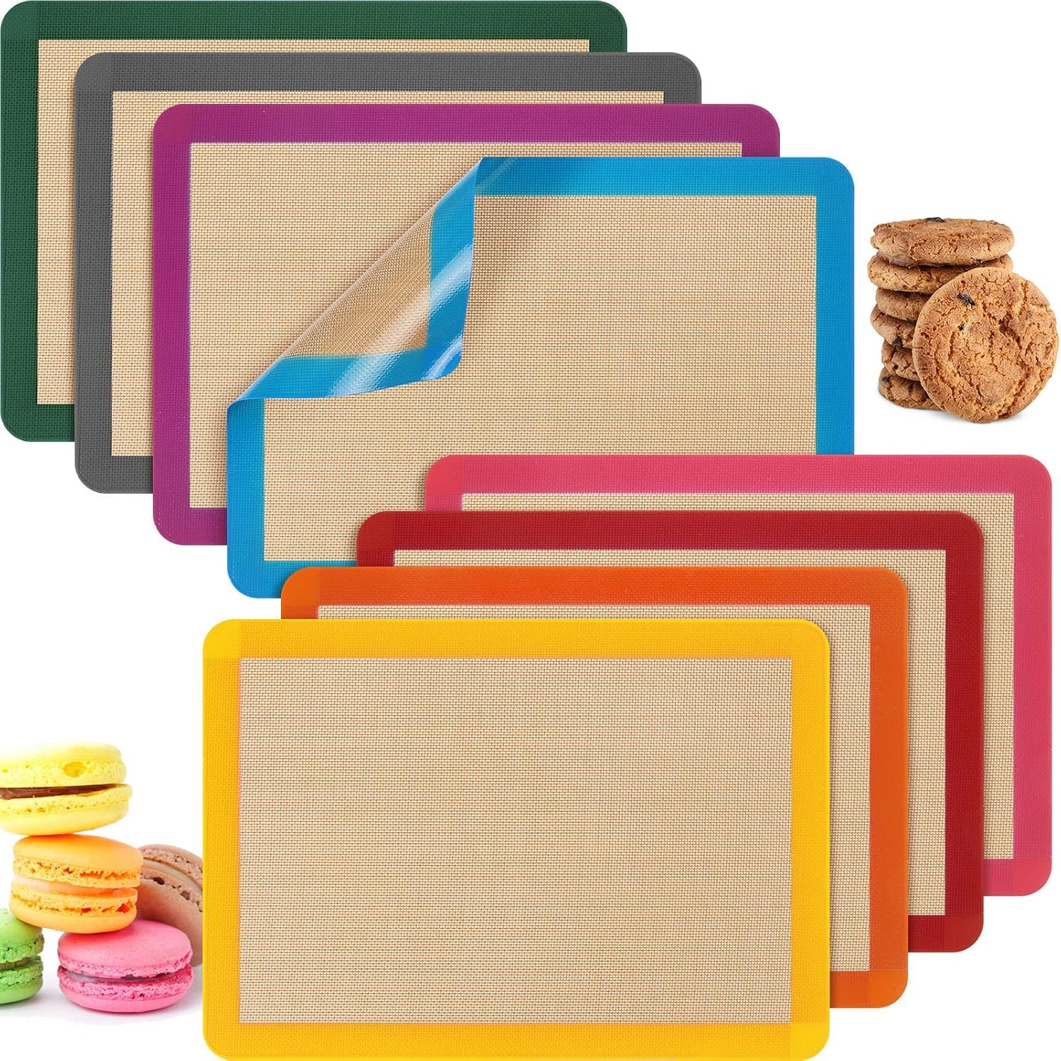 Nuanchu 8 Pieces Silicone Baking Mat Non-stick Silicone Baking Half Sheet 16.5” x 11.6” Silicones Cookie Sheet Easy Clean Oven Cookie Liner for Oven Making, Macaroon, Bread Pastry(Multi Color)