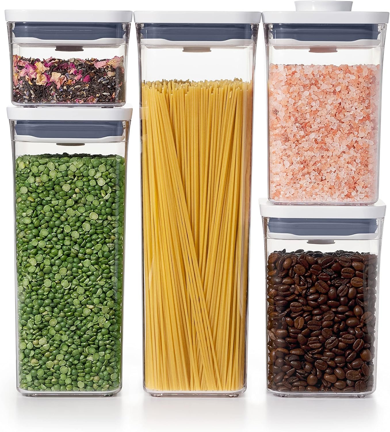 OXO Good Grips POP Airtight Food Storage Containers for Pantry, 5-Piece Set | Airtight Seal, Push-Button Open and Close, Stackable, Multiple Size Containers for Cereal, Flour, Sugar Storage