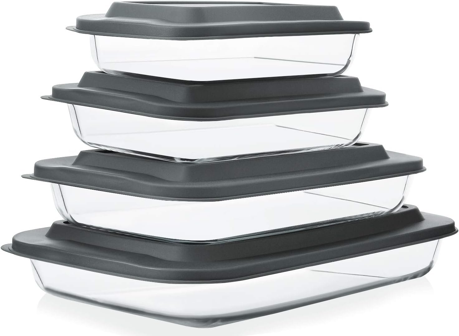 M MCIRCO 8 Piece Deep Glass Baking Dish with Lids, BPA free,Gray