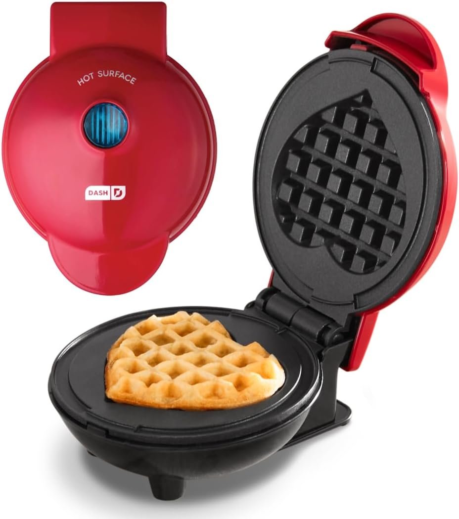 Dash Heart Mini Waffle Maker, 4-Inch Nonstick Cooking Surface, Red