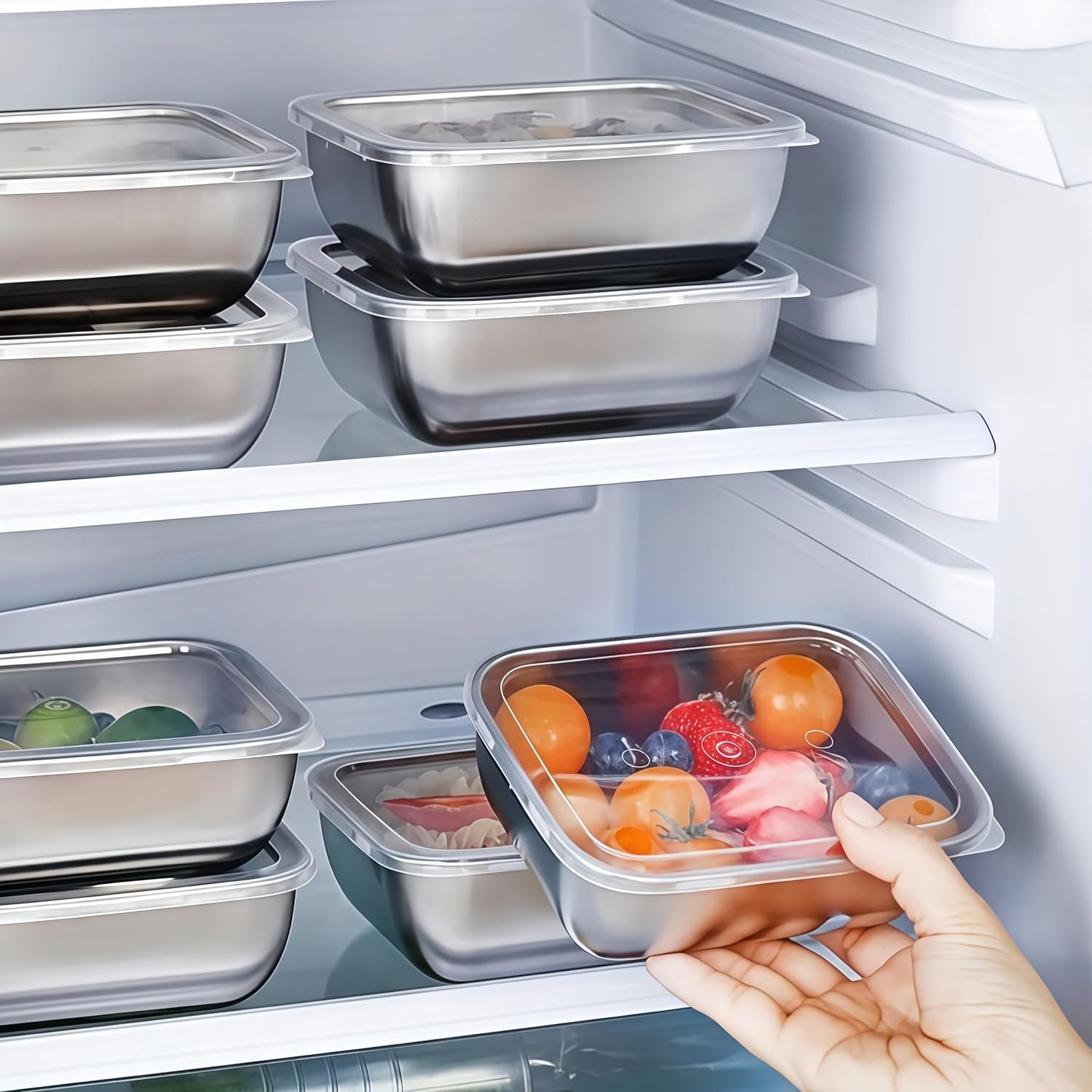 5 PCS Stainless Steel Storage Container Sets – Clear Lids, Stackable Food Storage | Kitchen Containers, Fruit & Snack Organization (Multi-Use)
